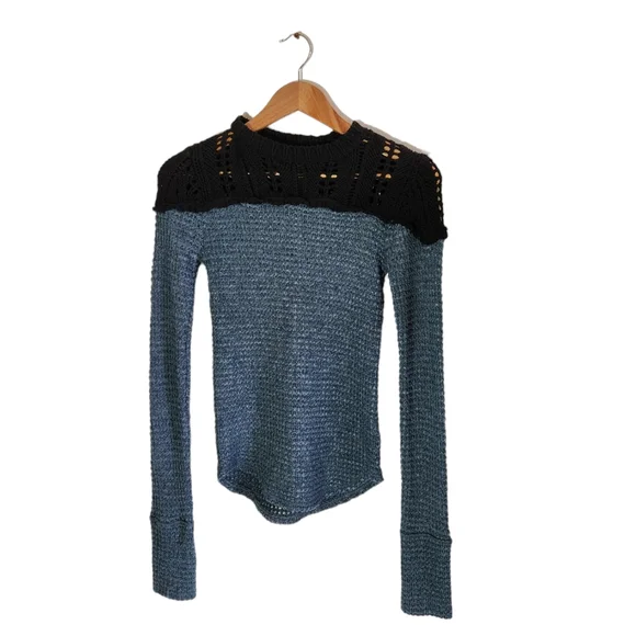 Free People Snowflake ColorBlocked Pointelle Sweater Size XS Women Cotton - Picture 7 of 12